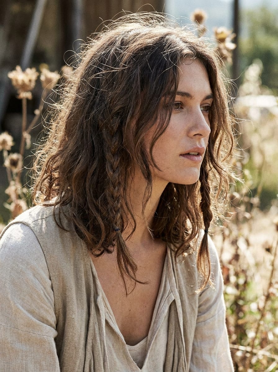 Boho Flechtfrisur für mittellange Haare - Flechtfrisur mittellang